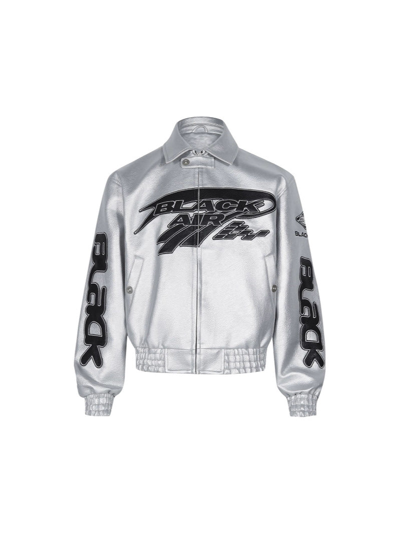 Embroidered PU Leather Jacket Streetwear Oversized
